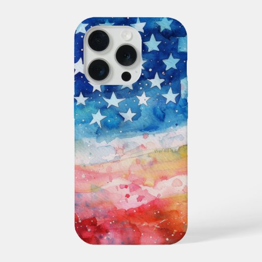 ウォーターカラーアメリカ国旗 赤 白 青 iPhoneケース (裏面)
