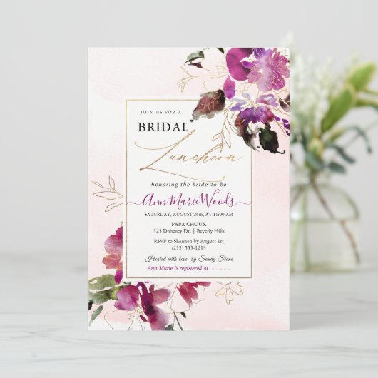 ウォーターカラーアユさくらんぼレッドブライダルルンチョ 招待状 (スタンド正面)