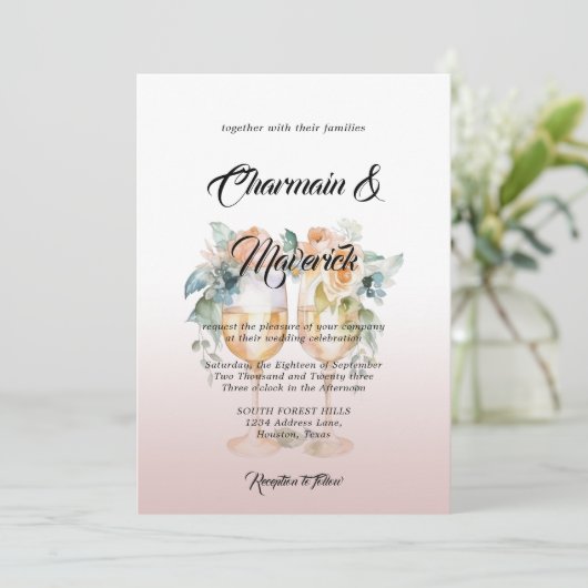 ウォーターカラーアラバスターダスティピンクローズ結婚ズ 招待状 (スタンド正面)