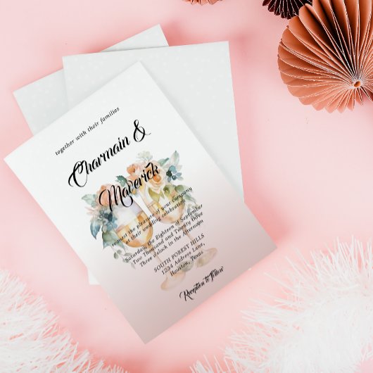 ウォーターカラーアラバスターダスティピンクローズ結婚ズ 招待状