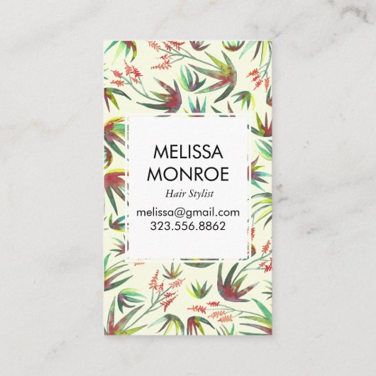 ウォーターカラーアロエデザートボタニカル自然ボヘミアン 名刺 (裏面)