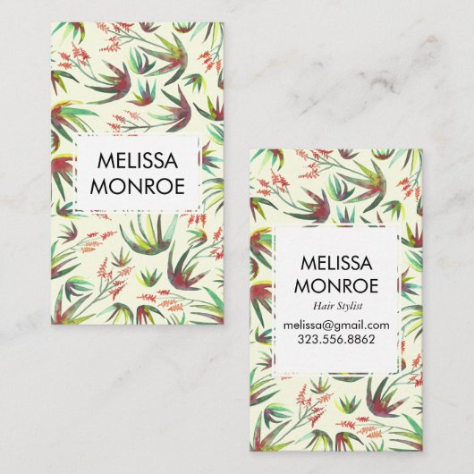 ウォーターカラーアロエデザートボタニカル自然ボヘミアン 名刺 (正面/裏面)
