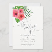 ウォーターカラーアロハルアウ（ハワイ式宴会）ビーチ結婚式招待状 招待状 (正面)