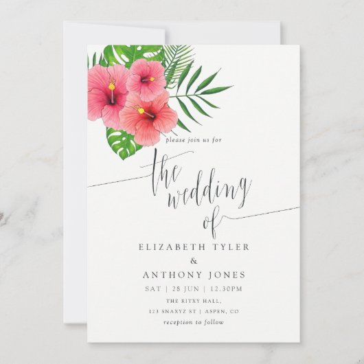 ウォーターカラーアロハルアウ（ハワイ式宴会）ビーチ結婚式招待状 招待状 (正面)