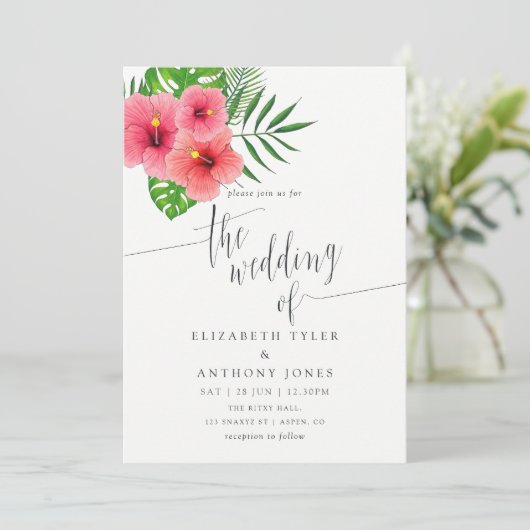 ウォーターカラーアロハルアウ（ハワイ式宴会）ビーチ結婚式招待状 招待状 (スタンド正面)