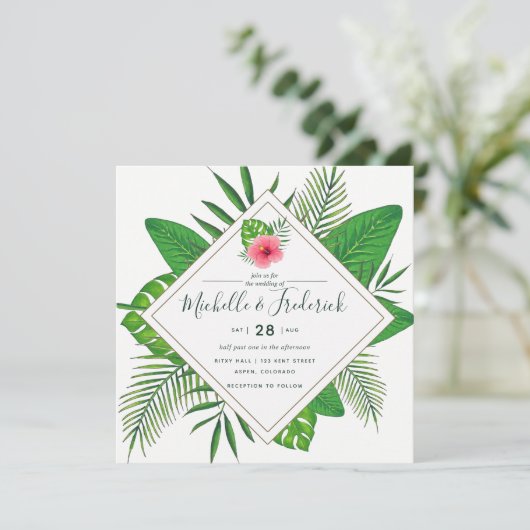 ウォーターカラーアロハルアウ（ハワイ式宴会）ビーチ結婚式招待状 招待状 (スタンド正面)