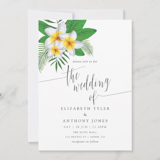 ウォーターカラーアロハルアウ（ハワイ式宴会）ビーチ結婚式招待状 招待状 (正面)