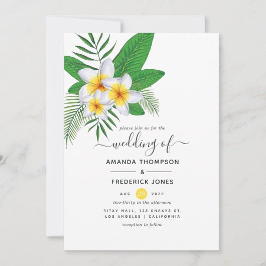 ウォーターカラーアロハルアウ（ハワイ式宴会）ビーチ結婚式 招待状 (正面)