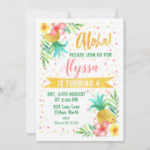 ウォーターカラーアロハルアウ（ハワイ式宴会）誕生日招待状 招待状 (正面)