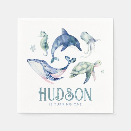 ウォーターカラーアンダーザシーナプキンス紙 スタンダードカクテルナプキン (正面)