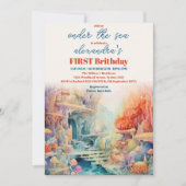 ウォーターカラーアンダーザシーフレンズ子供の誕生日 招待状 (正面)