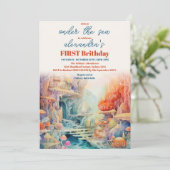 ウォーターカラーアンダーザシーフレンズ子供の誕生日 招待状 (スタンド正面)