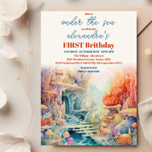 ウォーターカラーアンダーザシーフレンズ子供の誕生日 招待状