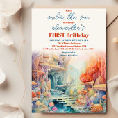 ウォーターカラーアンダーザシーフレンズ子供の誕生日 招待状