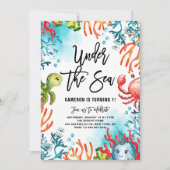 ウォーターカラーアンダーザシーフレンズ子供の誕生日 招待状 (正面)