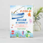 ウォーターカラーアンダーザシーボート魚釣り誕生日 招待状 (スタンド正面)