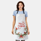 ウォーターカラーアントラートナカイ（鳥）ショウジョウコウカンチョウクリスマス エプロン (着用した状態)
