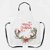 ウォーターカラーアントラートナカイ（鳥）ショウジョウコウカンチョウクリスマス エプロン (正面)