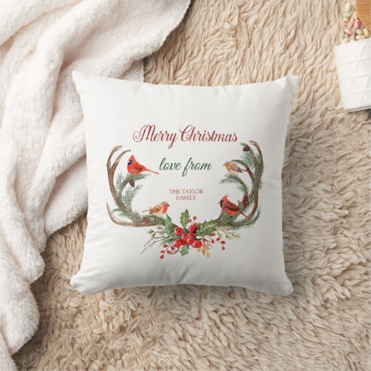 ウォーターカラーアントラートナカイ（鳥）ショウジョウコウカンチョウクリスマス クッション (ブランケット)