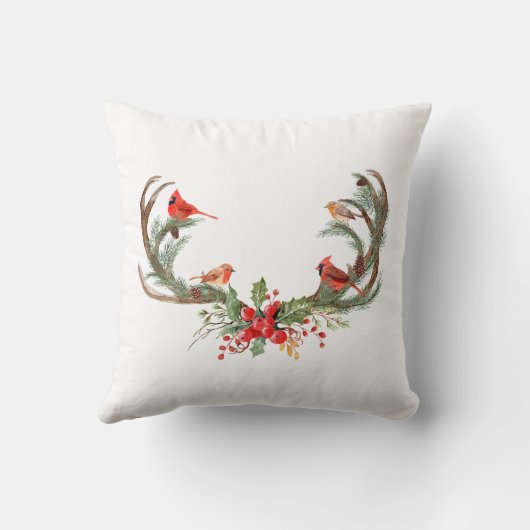 ウォーターカラーアントラートナカイ（鳥）ショウジョウコウカンチョウクリスマス クッション (裏面)
