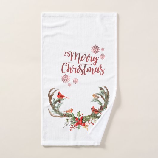 ウォーターカラーアントラートナカイ(鳥)ショウジョウコウカンチョウクリスマス バスタオルセット (ハンドタオル)