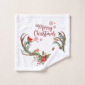 ウォーターカラーアントラートナカイ(鳥)ショウジョウコウカンチョウクリスマス バスタオルセット (ウォッシュタオル)