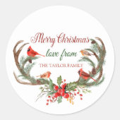 ウォーターカラーアントラートナカイ(鳥)ショウジョウコウカンチョウクリスマス ラウンドシール (正面)