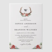 ウォーターカラーアントラーリースモノグラムホリデ結婚ーズ ベラム紙招待状 (正面)