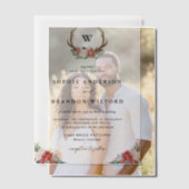 ウォーターカラーアントラーリースモノグラムホリデ結婚ーズ ベラム紙招待状 (オフセット (カップル))