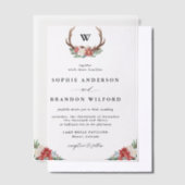 ウォーターカラーアントラーリースモノグラムホリデ結婚ーズ ベラム紙招待状 (オフセット)