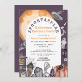 ウォーターカラーアーチハロウィーンパンプキンコスチュームパーティー 招待状 (正面/裏面)