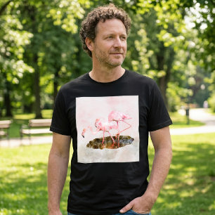 ウォーターカラーアートで描かれたピンクのフラミンゴの友情 Tシャツ