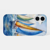 ウォーターカラーアートの帆船レース iPhone 16ケース (裏面横)