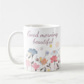 ウォーターカラーアートの美しい朝の花 コーヒーマグカップ (左)
