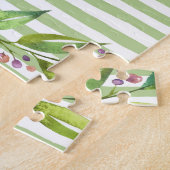 ウォーターカラーアートはっきりしたグリーンストライプフローラデザイン ジグソーパズル (側面)