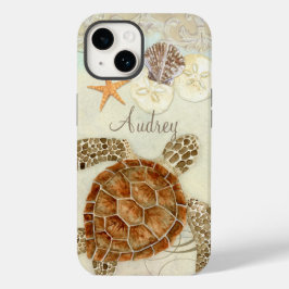 ウォーターカラーアートシータートルコースタルビーチシーシェルズ Case-Mate iPhone 14ケース