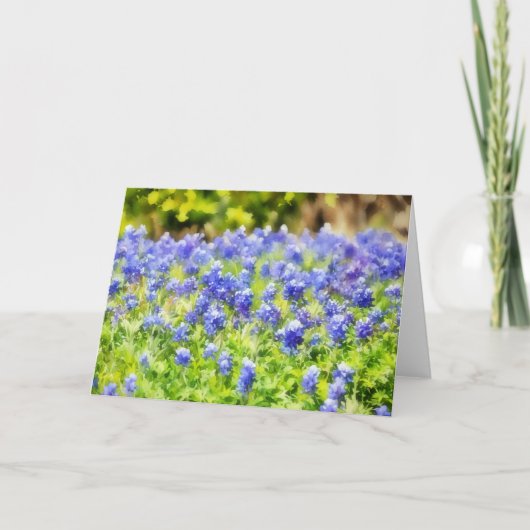 ウォーターカラーアートノートカードのブルーボネットの花 カード (正面)