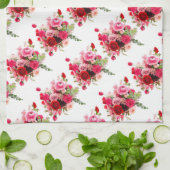 ウォーターカラーアートピンクレッドローズモダンフローラトレンディー キッチンタオル (折り畳み)