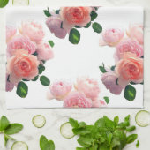 ウォーターカラーアートピンクレッドローゼスフローラテンプレート キッチンタオル (折り畳み)