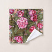 ウォーターカラーアートピンク&レッドローズ バスタオルセット (ウォッシュタオル)