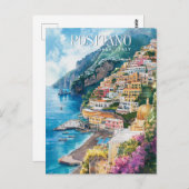 ウォーターカラーアートポジターノアマルフィコーストイタリアトラベル ポストカード (正面/裏面)