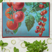 ウォーターカラーアートレッドつる植物トマト キッチンタオル (折り畳み)