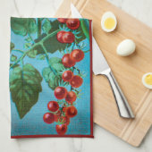 ウォーターカラーアートレッドつる植物トマト キッチンタオル (四つ折り)