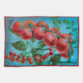 ウォーターカラーアートレッドつる植物トマト キッチンタオル (横)