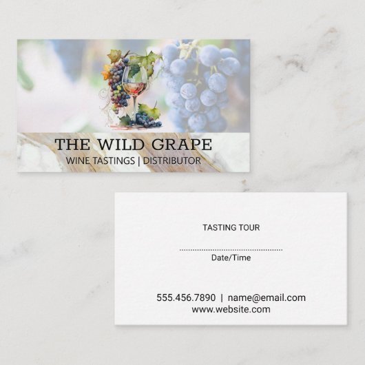 ウォーターカラーアートワイングラスとブドウ 名刺 (正面/裏面)