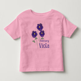 ウォーターカラーアート スミレの花 2月 誕生日 トドラーTシャツ