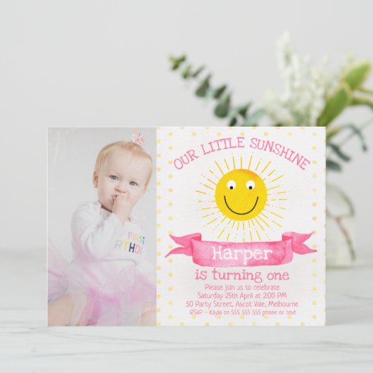 ウォーターカラーアーリトルサンシャイン誕生日招待状 招待状 (スタンド正面)