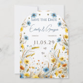 ウォーターカラーイエローエレガンス&スカイブルーフローラ 招待状 (正面)