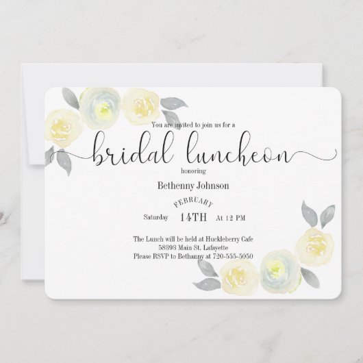 ウォーターカラーイエローグレーブライダルルンチョン招待状 招待状 (正面)
