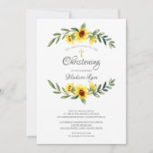 ウォーターカラーイエローサンフラワーズ《キリスト教》洗礼式や命名式 招待状 (正面)